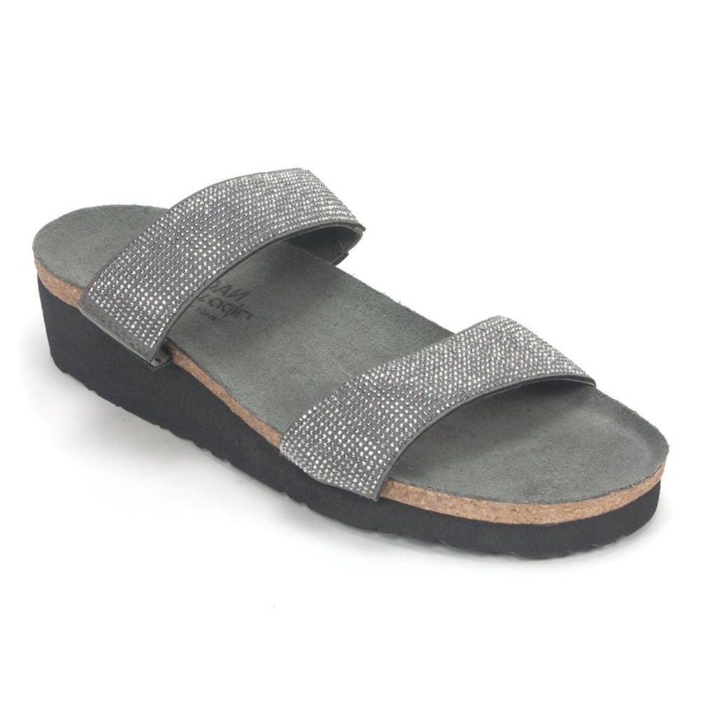 Naot Gray Sparkle Dual-Strap Wedge Slide Sandal
